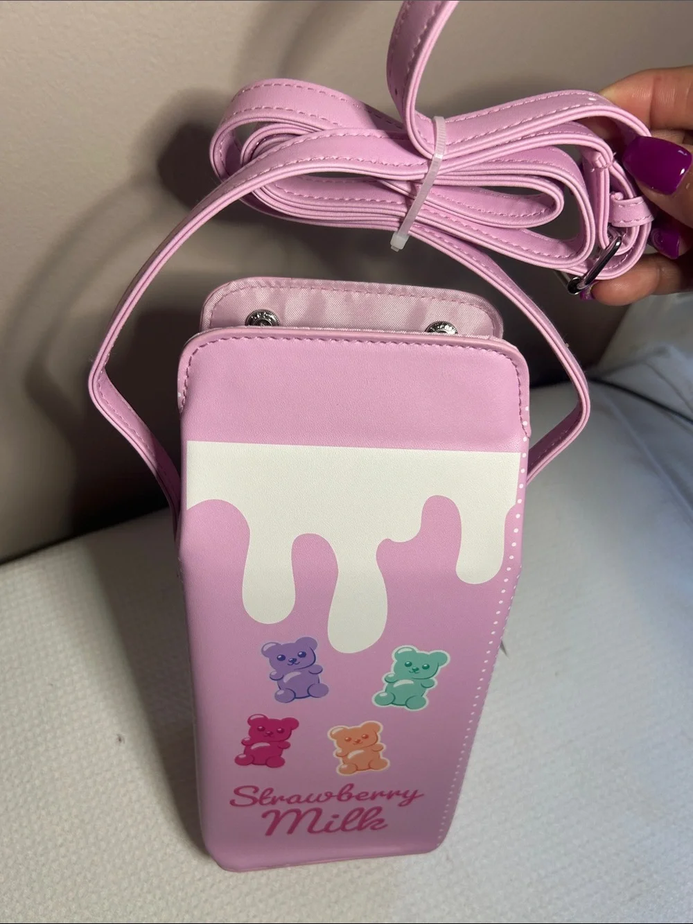 Pink Strawberry Milk Phone Crossbody Bag